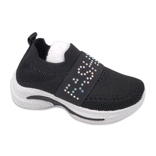 Kid's Injection Shoes Flying Knitted Mesh Girls Shoes with Fashion Diamond Decoration