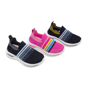 Kid's Injection Shoes Flying Knitted Mesh Thick Soled Fashionable Casual Sneakers with Stripe Decoration