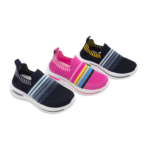 Kid's Injection Shoes Flying Knitted Mesh Thick Soled Fashionable Casual Sneakers with Stripe Decoration