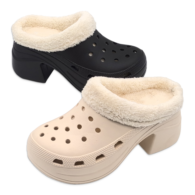 Women's EVA Shoes Garden Clogs Winter Cotton Slippers High-heeled Increase Height Warm Woolen Shoes