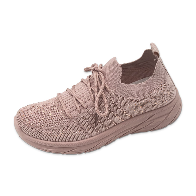Injection Shoes for Women Lace Up Shoes Performance Walking Sneakers Decorated with Diamonds