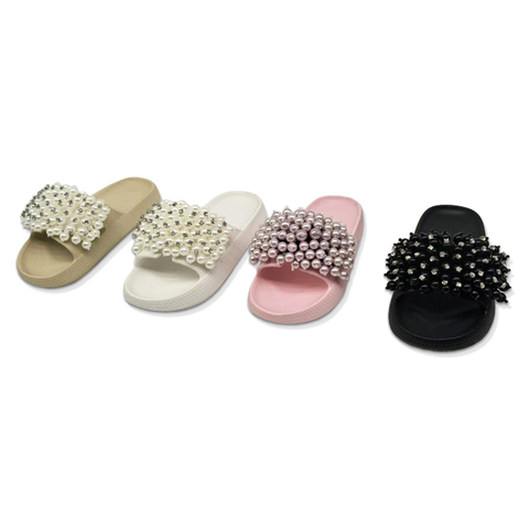 Children's EVA Shoes Solid Color Sole Waterproof Colorful Pearl And Bead Decoration Slippers