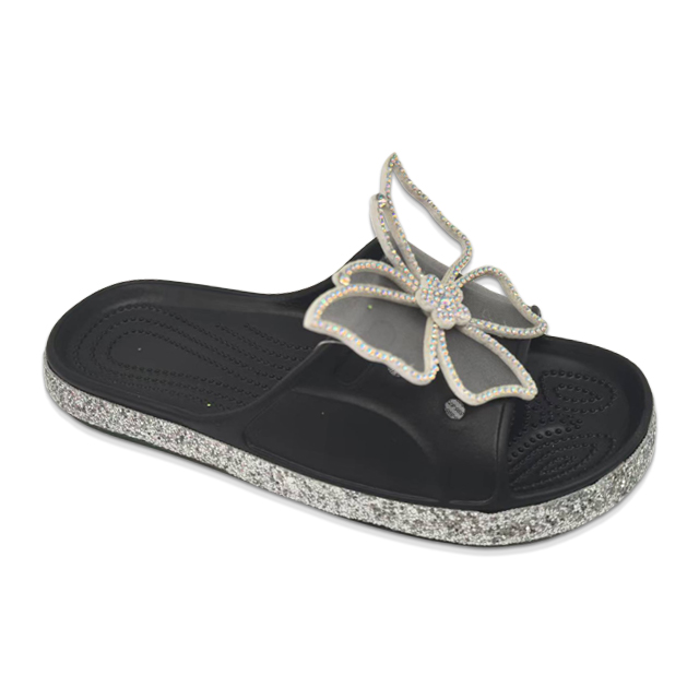 Women's EVA Slippers Shining Colorful Soles Sandal Summer Solid Color Slippers with Butterfly Decoration