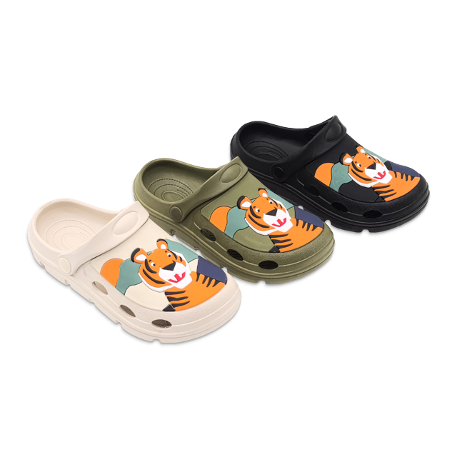 Children's EVA Shoes Solid Color Waterproof Cartoon Tiger Decoration Slippers