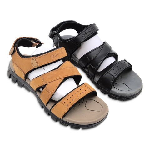Men's Outdoor Non-Slip Leather Velvet Upper Sandals Indoor Soft Leather Platform Slippers