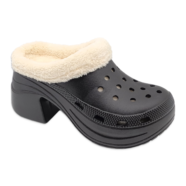 Women's EVA Shoes Garden Clogs Winter Cotton Slippers High-heeled Increase Height Warm Woolen Shoes