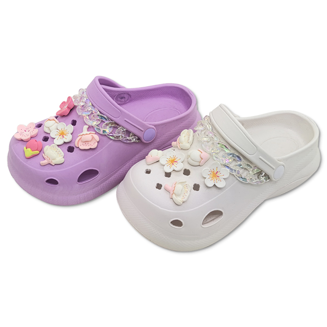 Kid’s EVA Beach Slippers Sandals For Girls High Elastic Breathable Shoes with Cherry Blossom Decoration on The Shoe Upper