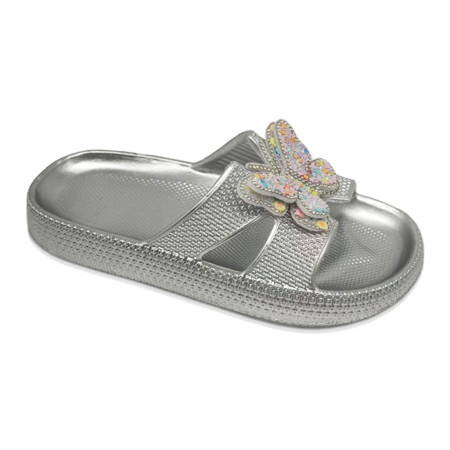 Children's EVA Shoes Solid Color with Glitter Waterproof Double Layered Butterfly Decoration Slippers