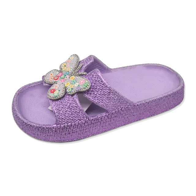 Children's EVA Shoes Solid Color With Glitter Waterproof Colorful Sparkling Butterfly Decoration Slippers