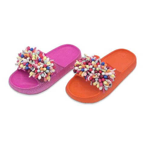 Children's EVA Shoes Solid Color Sole Waterproof Colorful Bead Decoration Slippers