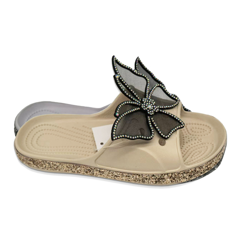 Women's EVA Slippers Shining Colorful Soles Sandal Summer Solid Color Slippers with Butterfly Decoration