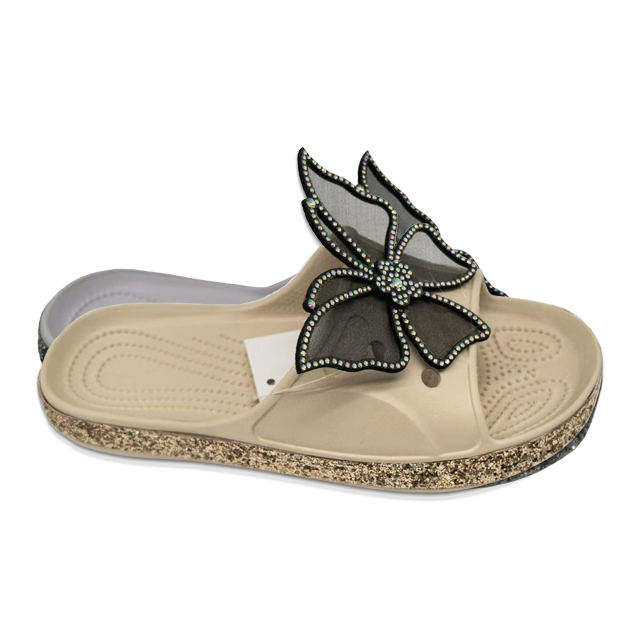 Women's EVA Slippers Shining Colorful Soles Sandal Summer Solid Color Slippers with Butterfly Decoration