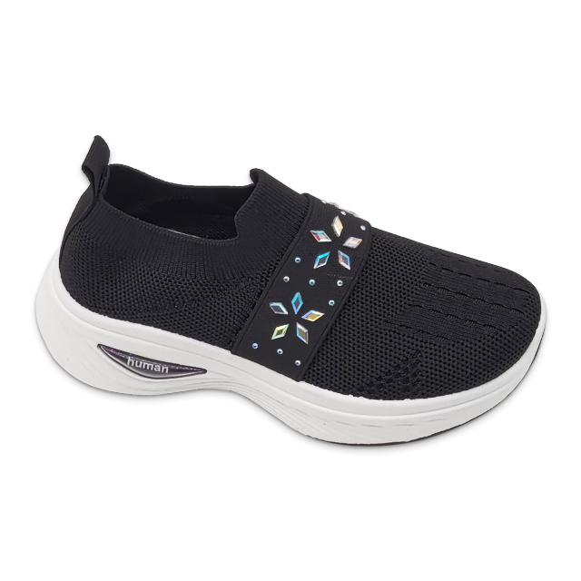 Kid's Injection Shoes Knitted Outdoor Breathable Shoes Casual with Shoe Upper Rhinestone Thick Soled Shoes