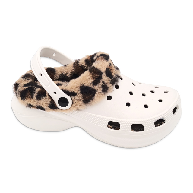 Women's EVA Shoes Leopard Print Pattern Winter Cotton Slippers Thick Soled Increase Height Warm Woolen Shoes