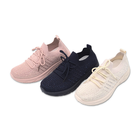 Injection Shoes for Women Lace Up Shoes Performance Walking Sneakers Decorated with Diamonds