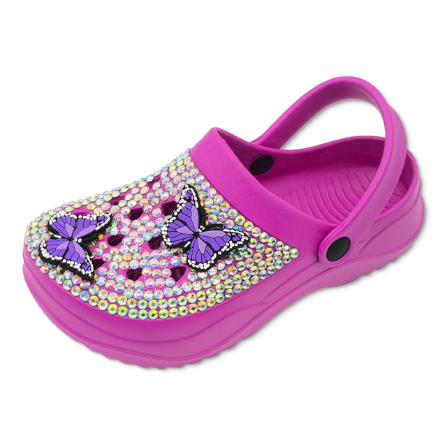 Ladies Soft EVA Garden Shoes Women And Girls Breathable Chunky Eva Clogs with Rhinestone On The Shoes Upper