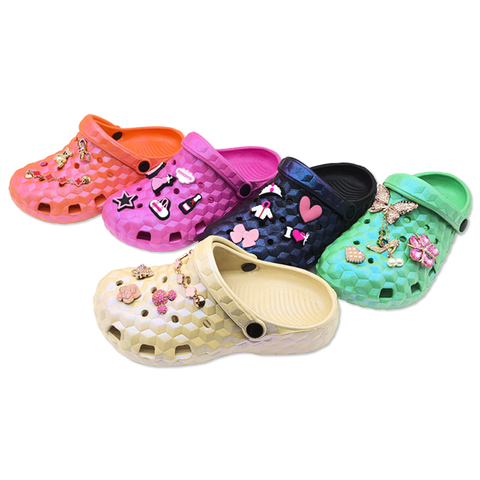 Women’s EVA Garden Shoes for Girls Summer Outdoor Platform Multiple Aurora Colors Slippers With Upper Decoration