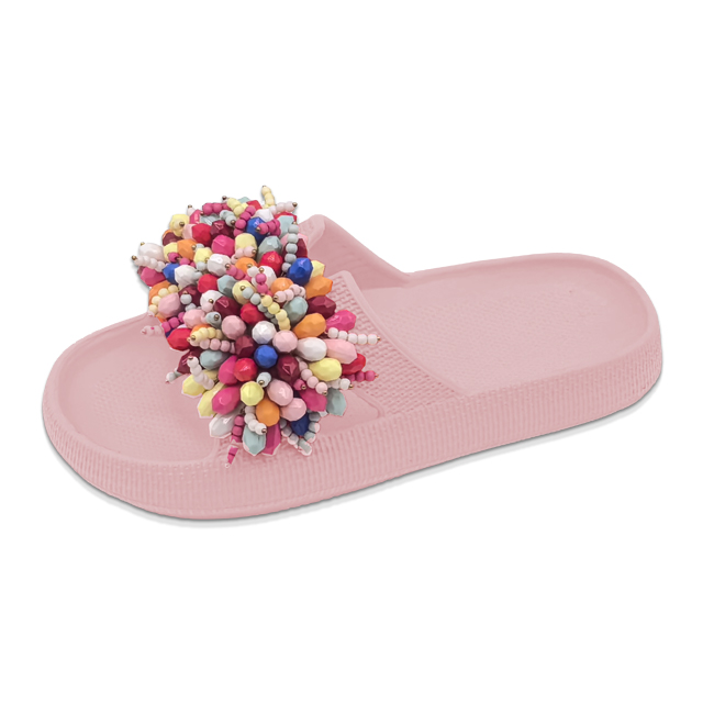 Children's EVA Shoes Solid Color Sole Waterproof Colorful Bead Decoration Slippers