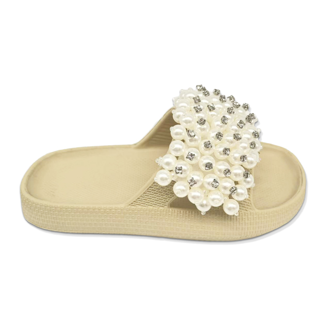 Children's EVA Shoes Solid Color Sole Waterproof Colorful Pearl And Bead Decoration Slippers