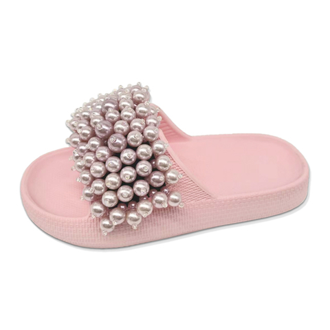 Children's EVA Shoes Solid Color Sole Waterproof Colorful Pearl And Bead Decoration Slippers