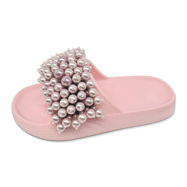 Children's EVA Shoes Solid Color Sole Waterproof Colorful Pearl And Bead Decoration Slippers