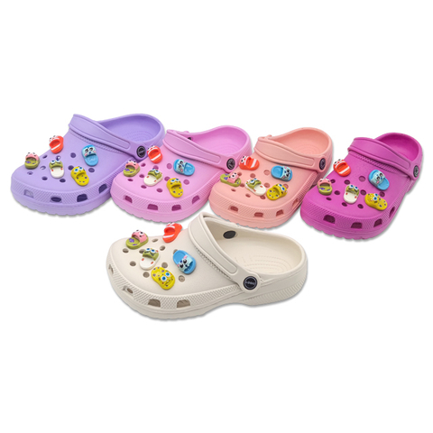 Kid's EVA Sandal Beach Garden Shoes with Super Cute Decorations Solid Color Garden Shoes for Girls