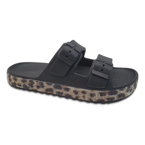 Woman's EVA Comfortable Adjustable Slip on Double Buckle Sandals Glitter Slippers For Women