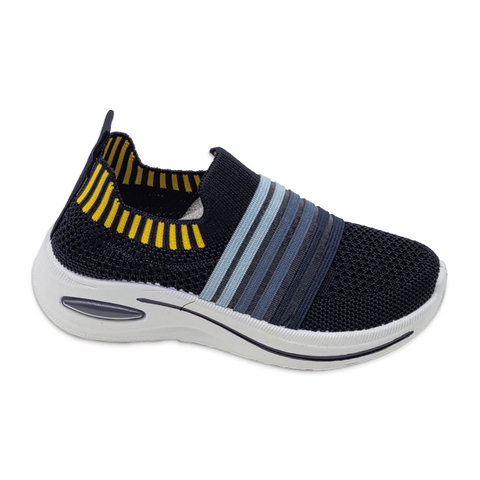 Kid's Injection Shoes Flying Knitted Mesh Thick Soled Fashionable Casual Sneakers with Stripe Decoration
