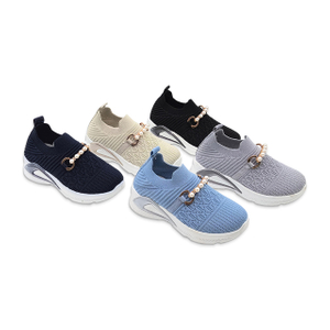 Kid's Injection Shoes Flying Knitted Girls Shoes Mesh Casual with Pearl Decoration