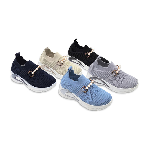 Kid's Injection Shoes Flying Knitted Girls Shoes Mesh Casual with Pearl Decoration