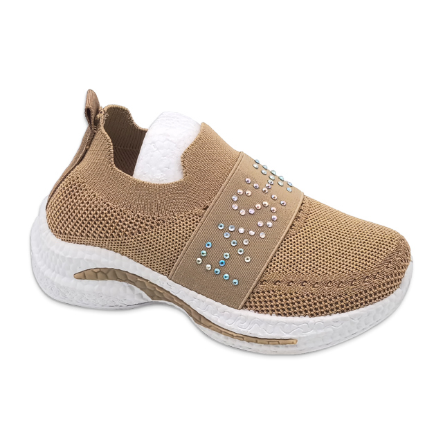 Kid's Injection Shoes Flying Knitted Mesh Girls Shoes with Fashion Diamond Decoration